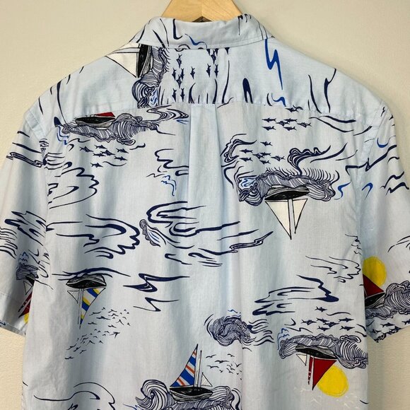 Old Navy Shirt Medium Blue Sailboats Nautical Coastal Short Sleeve Button-Up - Picture 5 of 8